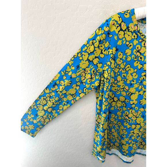 LOGO by LORI GOLDSTEIN | Floral Print Long Sleeve Top Blue Yellow | Size Large - Picture 3 of 8